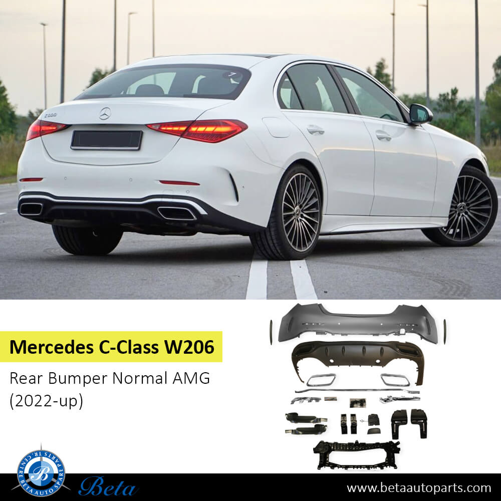 Mercedes C-Class W206 (2022-Up), Rear Bumper Normal AMG with Park Assist, Taiwan, 2068850803 Mercedes C-Class W206 (2022-Up), Rear Bumper Normal AMG with Park Assist, Taiwan, 2068850803